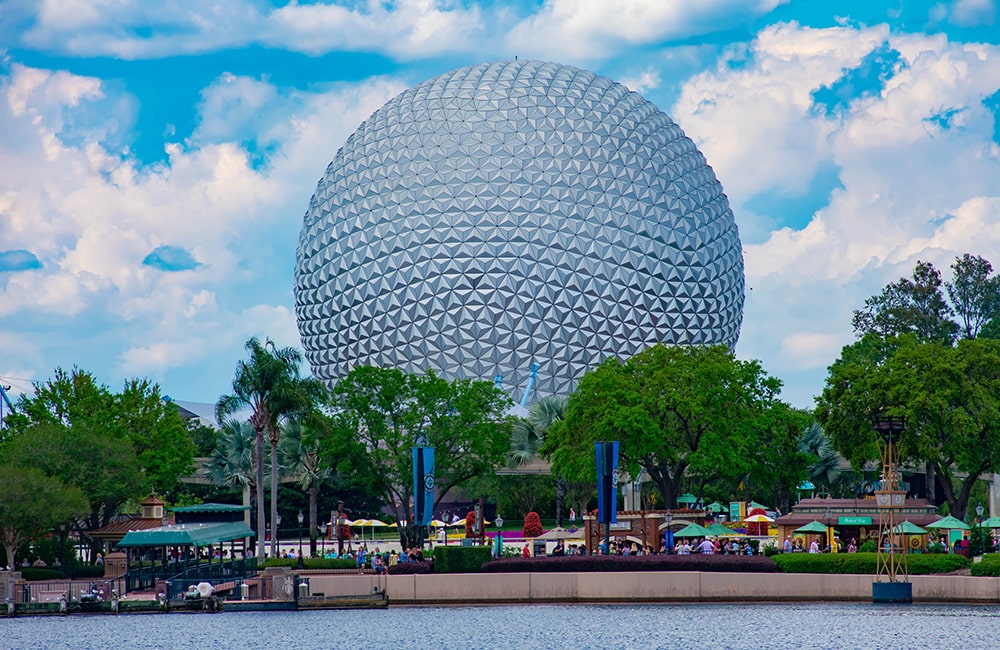 Beautiful view of sphere Spaceship Earth attraction at Walt Disney World