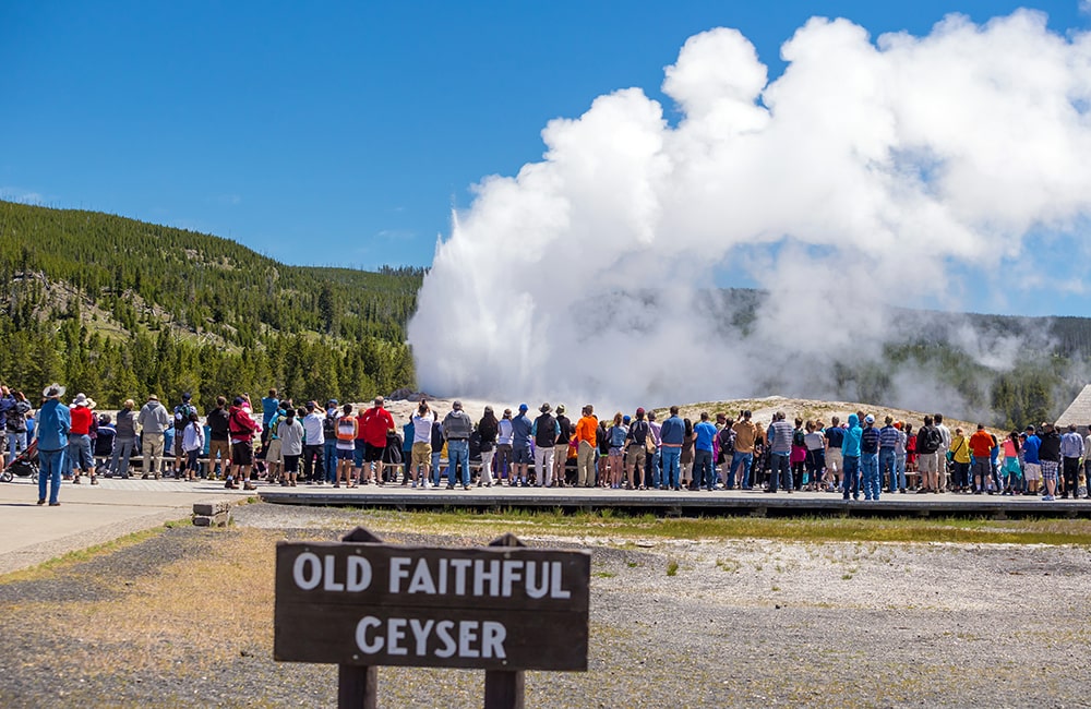 Old Faithful erupting in Yellowstone National Park